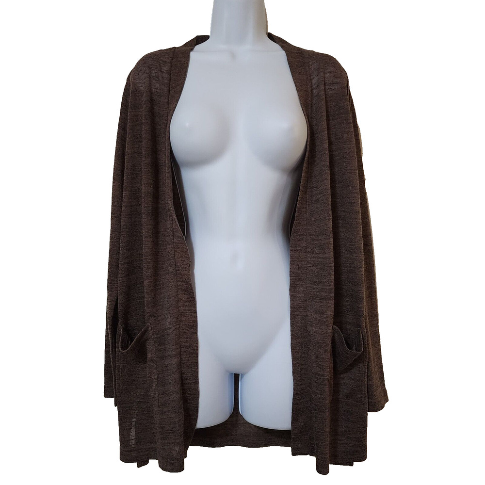 St Johns Bay Womens Open Front Duster Cardigan Sweater Size M Brown Lightweight